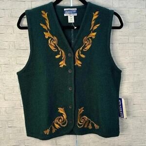 Vintage Pendleton Wool vest NWT green with gold embroidery size medium